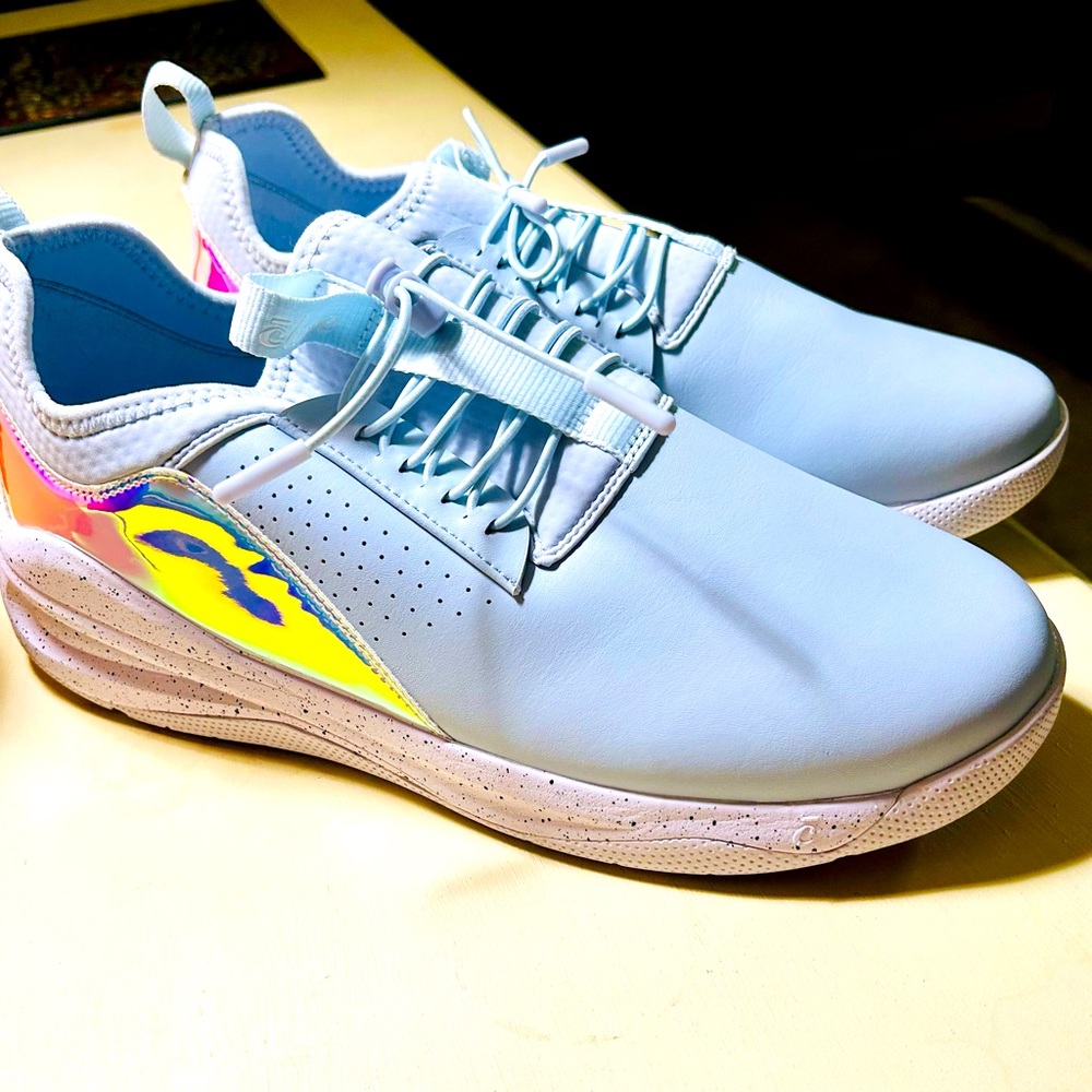COVE Sneakers Blue leather & holographic  Trim  Unisex            NWOT